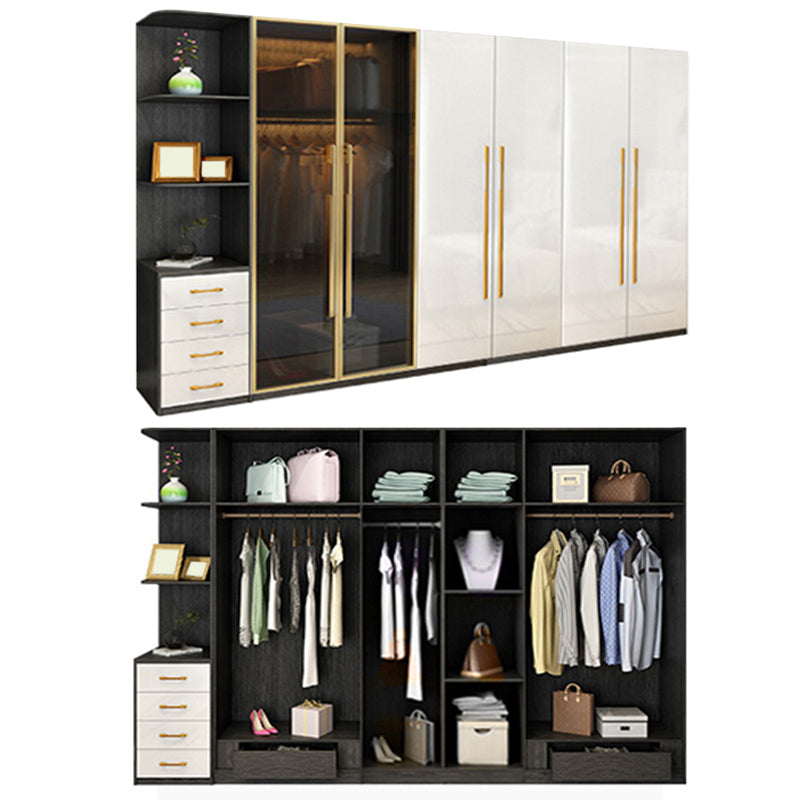 Modern Tempered Glass Doors Wardrobe Wood Frame Wardrobe without Light