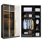 Modern Tempered Glass Doors Wardrobe Wood Frame Wardrobe without Light