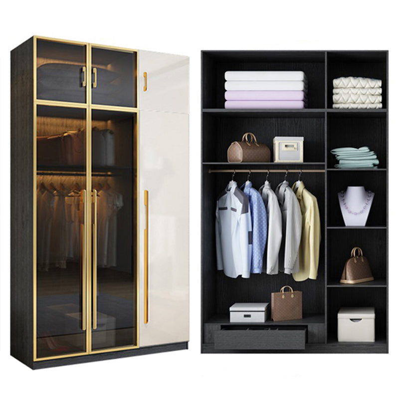 Modern Tempered Glass Doors Wardrobe Wood Frame Wardrobe without Light
