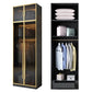 Modern Tempered Glass Doors Wardrobe Wood Frame Wardrobe without Light
