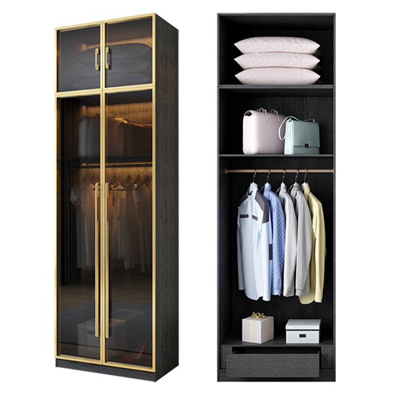 Modern Tempered Glass Doors Wardrobe Wood Frame Wardrobe without Light
