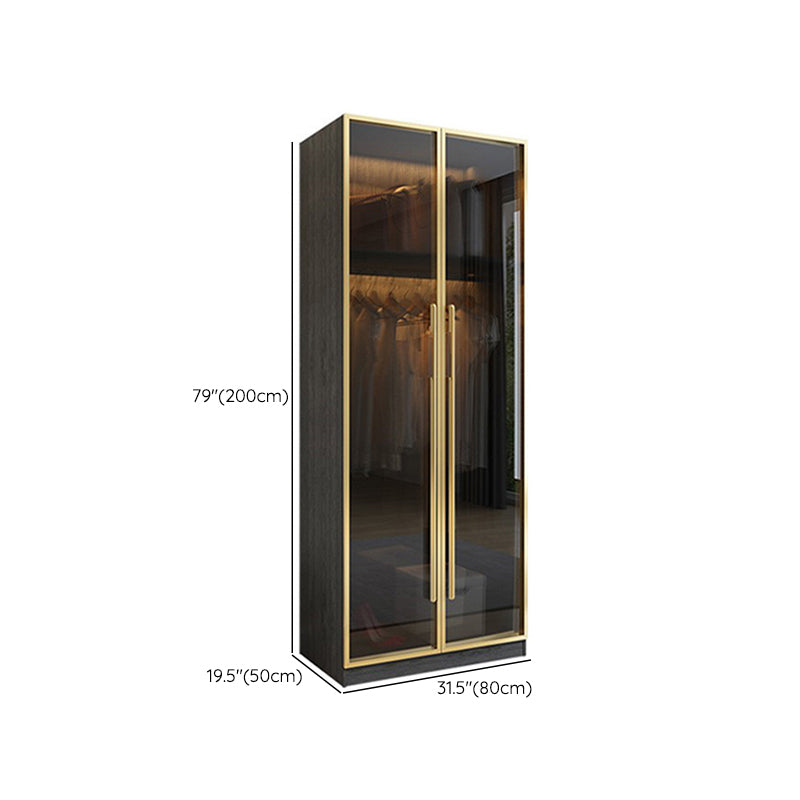 Modern Tempered Glass Doors Wardrobe Wood Frame Wardrobe without Light