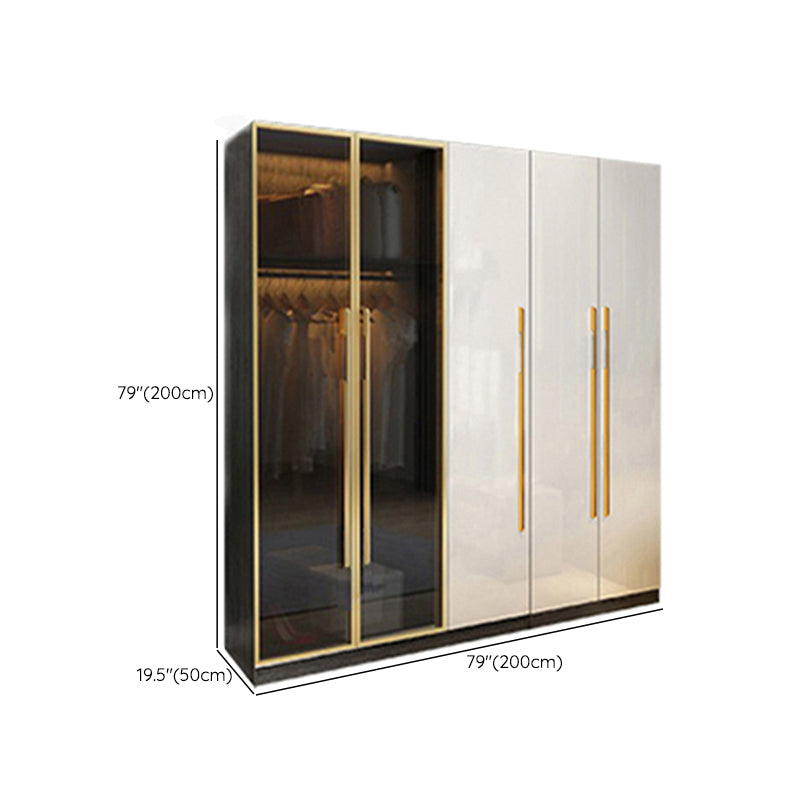 Modern Tempered Glass Doors Wardrobe Wood Frame Wardrobe without Light