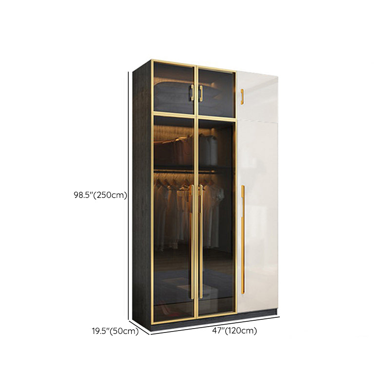 Modern Tempered Glass Doors Wardrobe Wood Frame Wardrobe without Light