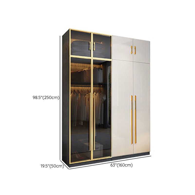 Modern Tempered Glass Doors Wardrobe Wood Frame Wardrobe without Light