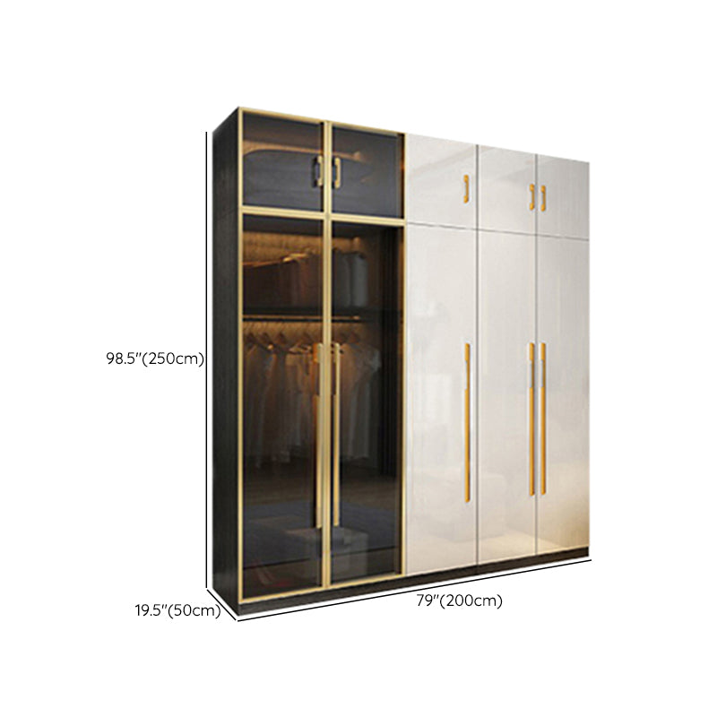 Modern Tempered Glass Doors Wardrobe Wood Frame Wardrobe without Light
