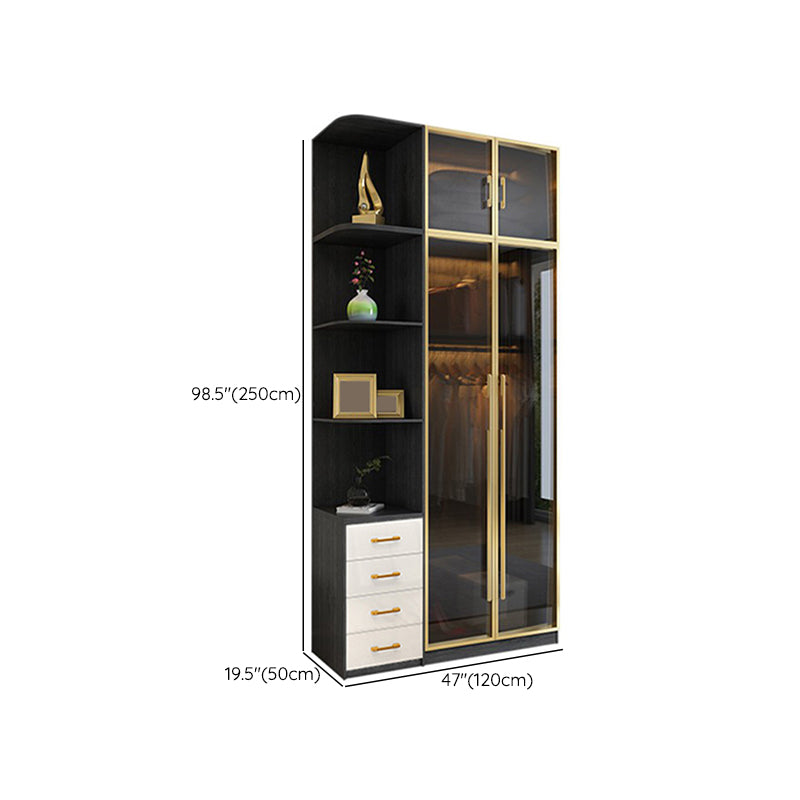 Modern Tempered Glass Doors Wardrobe Wood Frame Wardrobe without Light