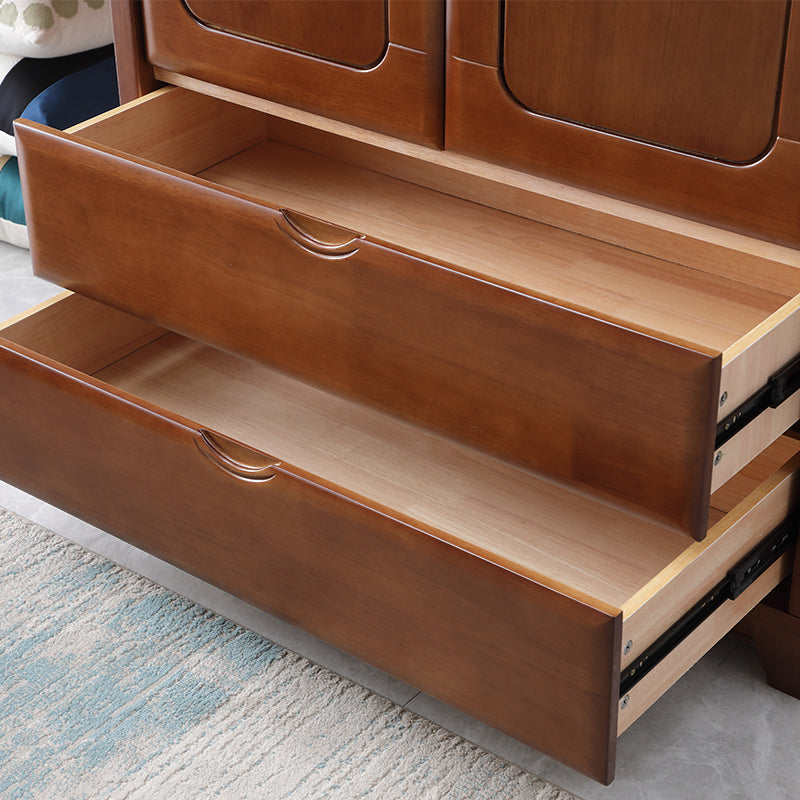 Armadio in legno massiccio di gomma tradizionale guardaroba indipendente con 2 cassetti