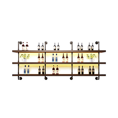 Wood and Metal Wine Rack Modern Style Wall Mounted Wine Bottle Rack with Shelf 78.7"L x 7.9"W x 47.2"H 1 Piece Clearhalo 'furn' 'furn_wine_racks' 'Furniture' 'Kitchen & Dining Furniture' 'Wine Racks' 'wine_racks' 6940932