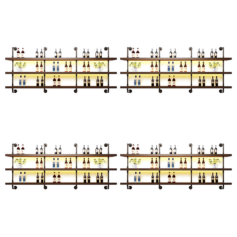 Wood and Metal Wine Rack Modern Style Wall Mounted Wine Bottle Rack with Shelf 78.7"L x 7.9"W x 47.2"H 4 Piece Set Clearhalo 'furn' 'furn_wine_racks' 'Furniture' 'Kitchen & Dining Furniture' 'Wine Racks' 'wine_racks' 6940935
