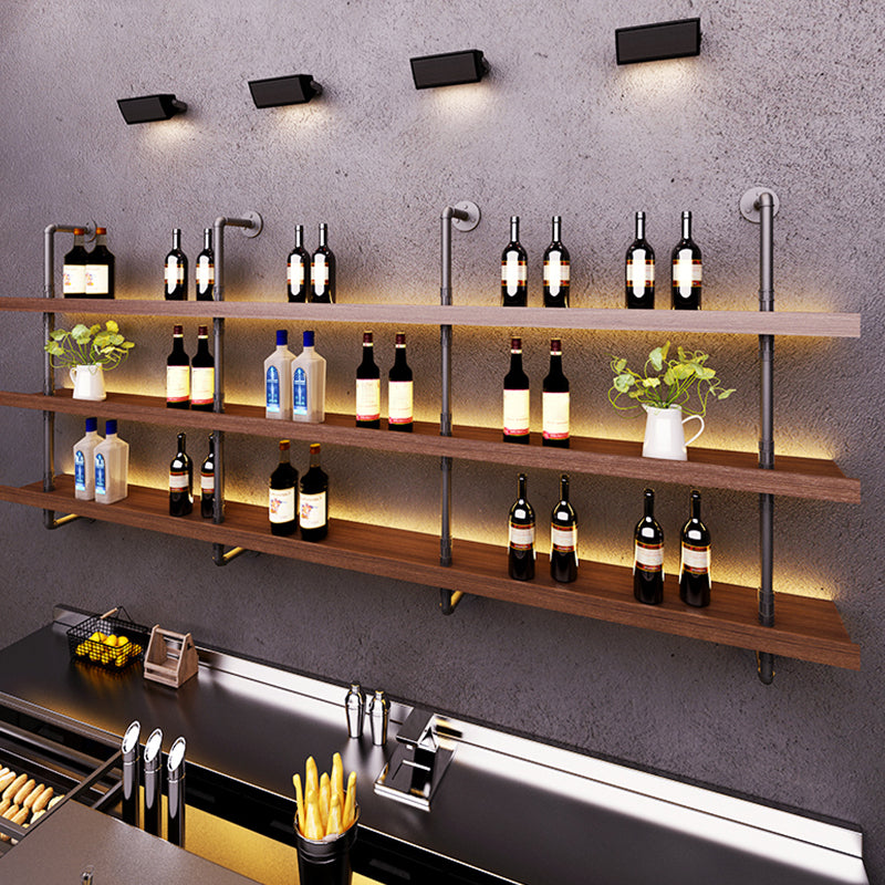 Wood and Metal Wine Rack Modern Style Wall Mounted Wine Bottle Rack with Shelf Clearhalo 'furn' 'furn_wine_racks' 'Furniture' 'Kitchen & Dining Furniture' 'Wine Racks' 'wine_racks' 6940936