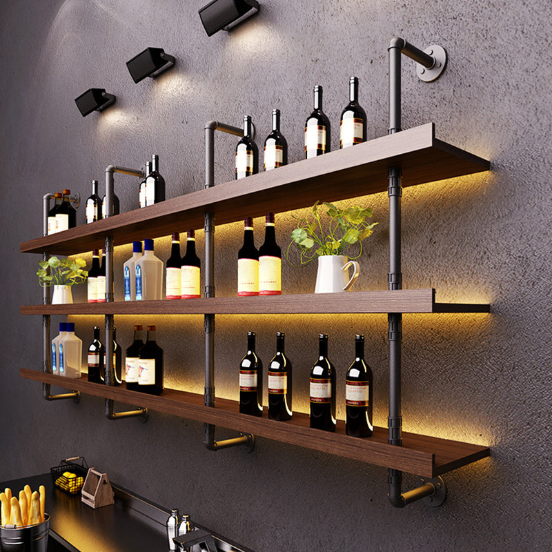 Wood and Metal Wine Rack Modern Style Wall Mounted Wine Bottle Rack with Shelf Clearhalo 'furn' 'furn_wine_racks' 'Furniture' 'Kitchen & Dining Furniture' 'Wine Racks' 'wine_racks' 6940937
