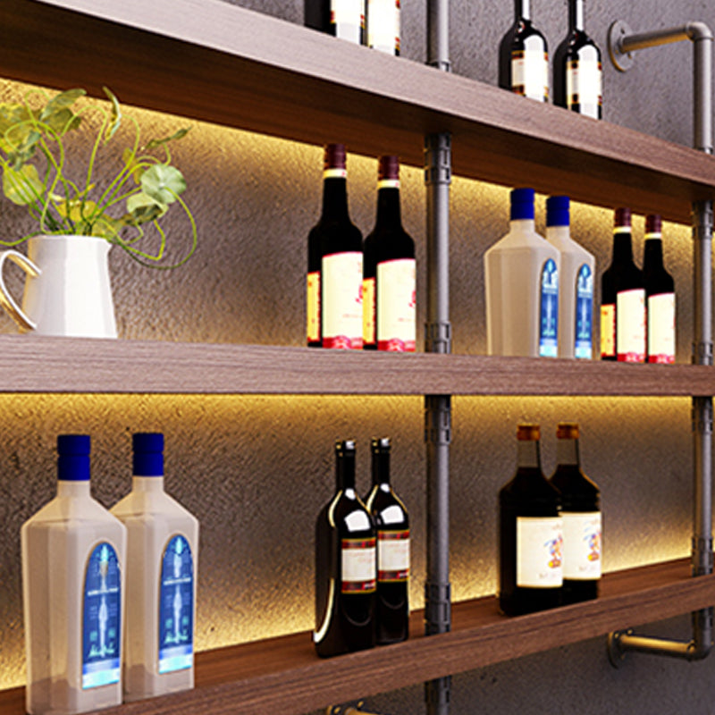 Wood and Metal Wine Rack Modern Style Wall Mounted Wine Bottle Rack with Shelf Clearhalo 'furn' 'furn_wine_racks' 'Furniture' 'Kitchen & Dining Furniture' 'Wine Racks' 'wine_racks' 6940939