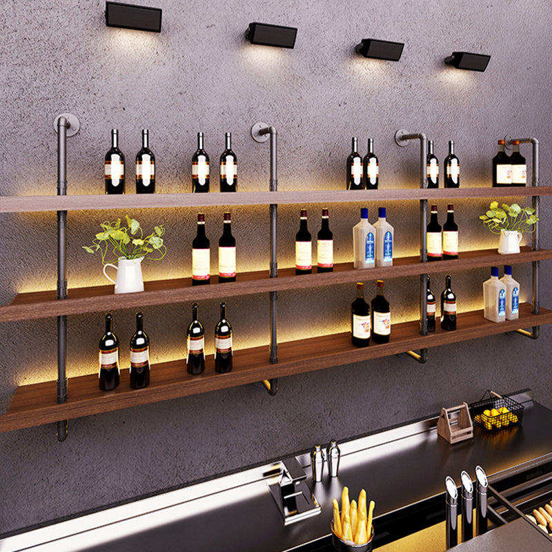 Wood and Metal Wine Rack Modern Style Wall Mounted Wine Bottle Rack with Shelf Clearhalo 'furn' 'furn_wine_racks' 'Furniture' 'Kitchen & Dining Furniture' 'Wine Racks' 'wine_racks' 6940942
