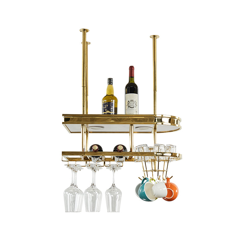 Stainless Steel Wine Rack Modern Style Hanging Wine Rack Holder in Gold