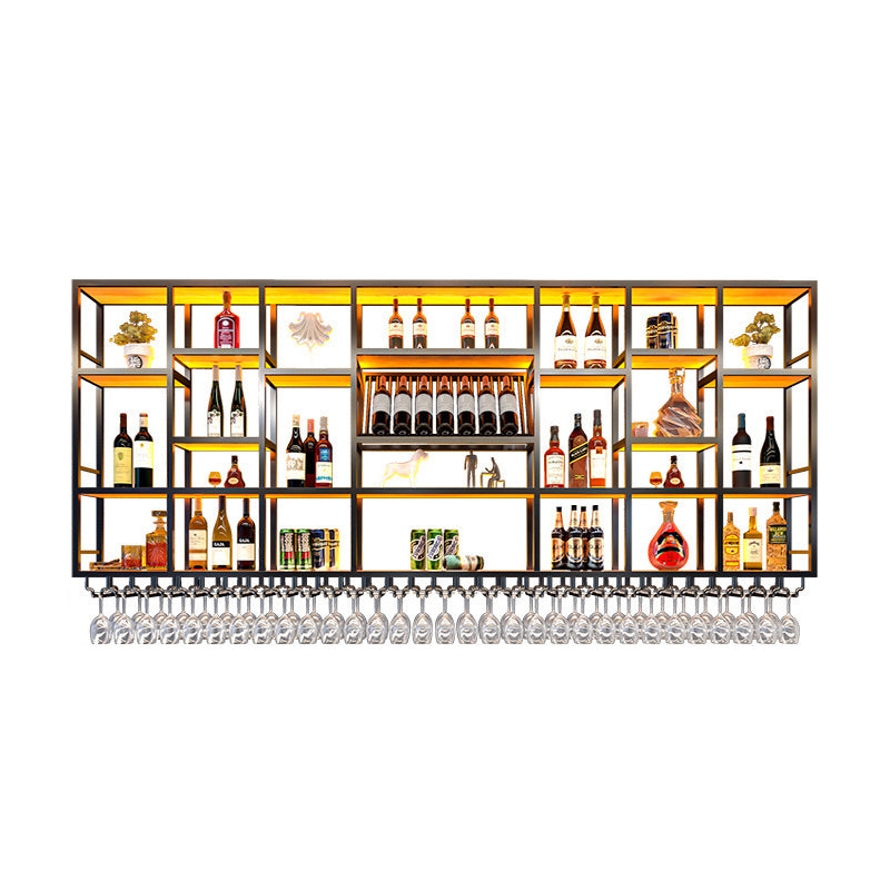 Metal Wine Rack Modern Style Wall Mounted Wine Holder Rack with Shelf
