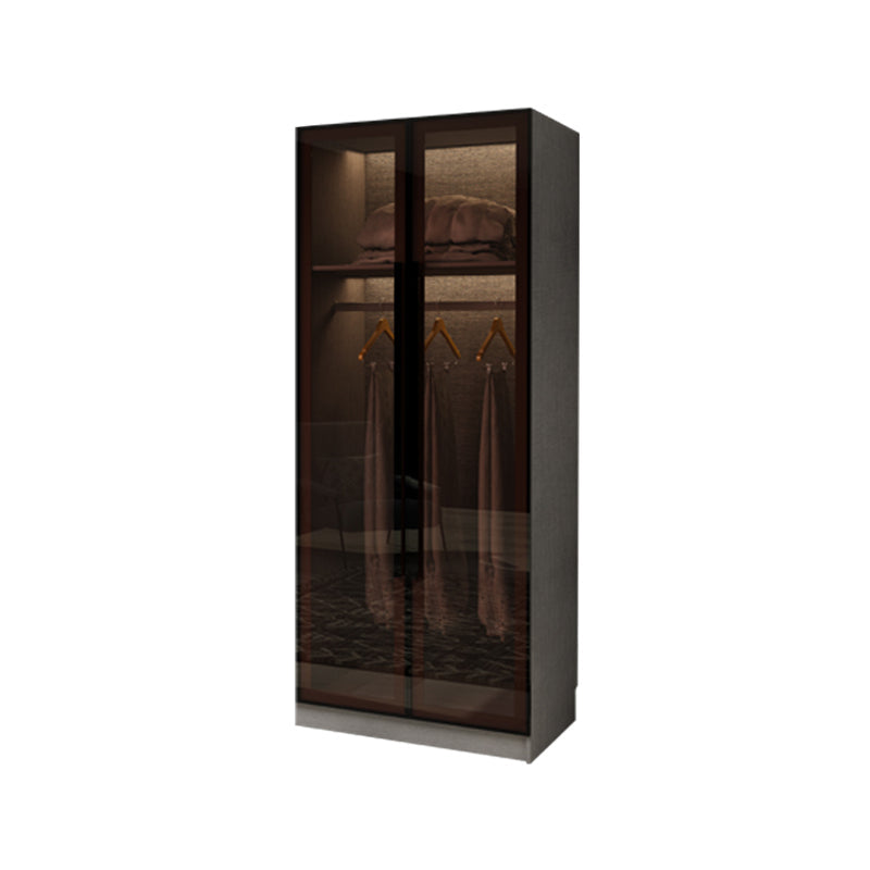 Modern Glass Hinged Doors Wardrobe Armoire Wood Frame Wardrobe with Shelves without Light