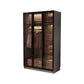 Modern Glass Hinged Doors Wardrobe Armoire Wood Frame Wardrobe with Shelves without Light