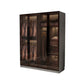 Modern Glass Hinged Doors Wardrobe Armoire Wood Frame Wardrobe with Shelves without Light