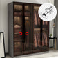 Modern Glass Hinged Doors Wardrobe Armoire Wood Frame Wardrobe with Shelves without Light