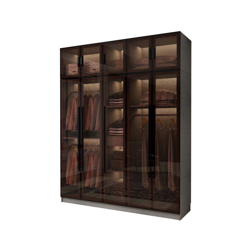 Modern Glass Hinged Doors Wardrobe Armoire Wood Frame Wardrobe with Shelves without Light