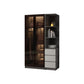Modern Glass Hinged Doors Wardrobe Armoire Wood Frame Wardrobe with Shelves without Light
