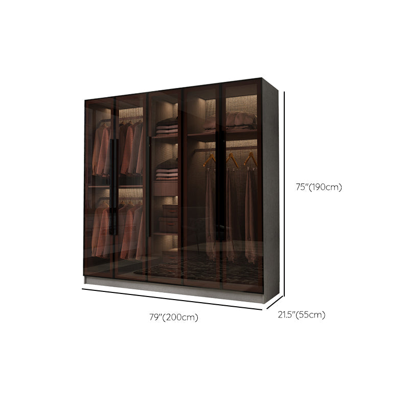 Modern Glass Hinged Doors Wardrobe Armoire Wood Frame Wardrobe with Shelves without Light