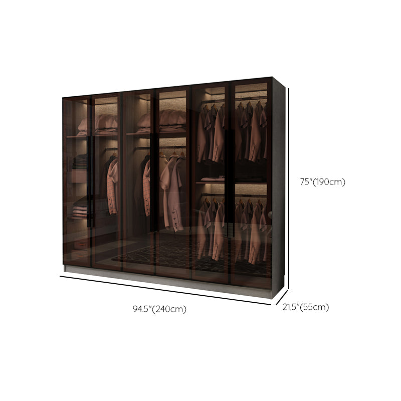 Modern Glass Hinged Doors Wardrobe Armoire Wood Frame Wardrobe with Shelves without Light