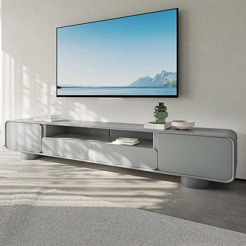 Grijze houten mediaconsole Moderne tv-console met open opbergruimte