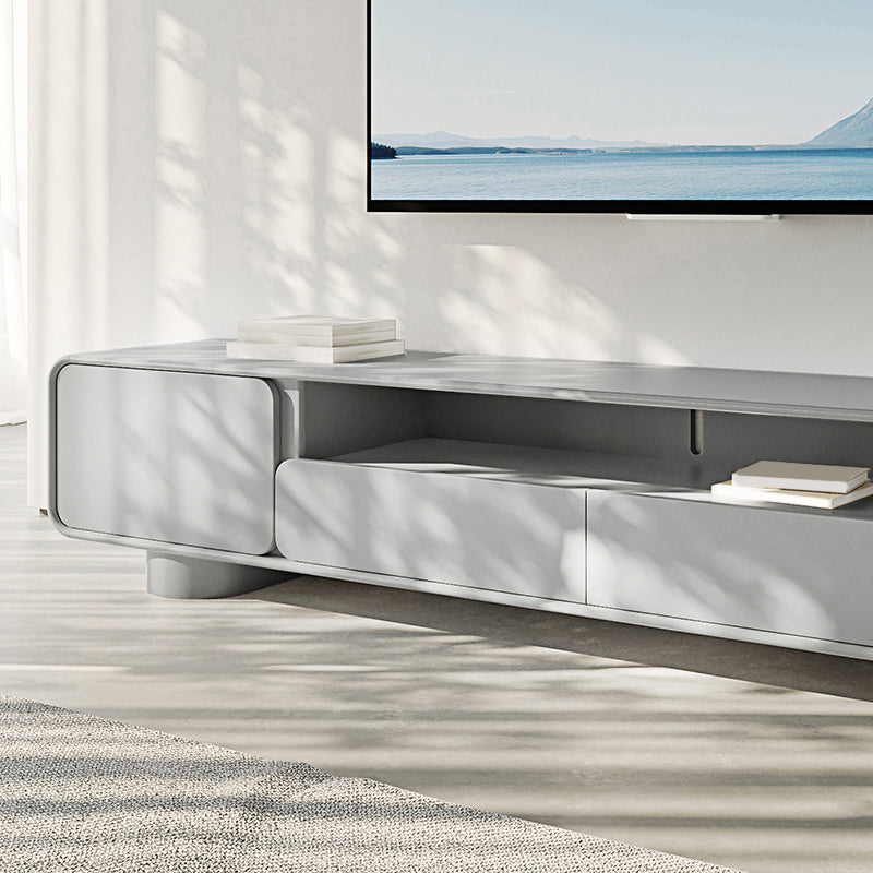 Grijze houten mediaconsole Moderne tv-console met open opbergruimte
