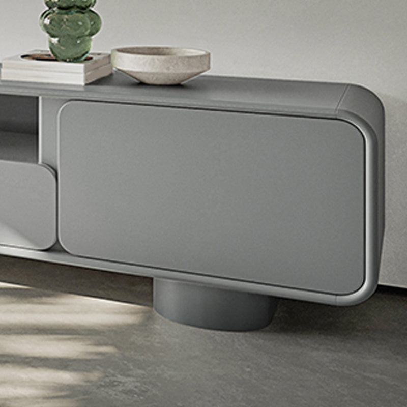Grijze houten mediaconsole Moderne tv-console met open opbergruimte