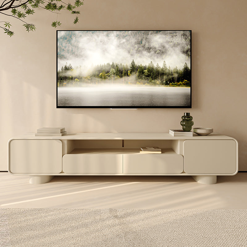 Engineered Wood Contemporary TV Console Beige Open Storage Media Console 94.5"L x 16"W x 18"H Clearhalo 'furn' 'furn_tv_stands_entertainment_centers' 'Furniture' 'Living Room Furniture' 'TV Stands & Entertainment Centers' 'TV Stands & Media Storage Furniture' 'tv_stands_entertainment_centers' 6943674