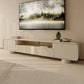 Engineered Wood Contemporary TV Console Beige Open Storage Media Console 87"L x 16"W x 18"H Clearhalo 'furn' 'furn_tv_stands_entertainment_centers' 'Furniture' 'Living Room Furniture' 'TV Stands & Entertainment Centers' 'TV Stands & Media Storage Furniture' 'tv_stands_entertainment_centers' 6943675