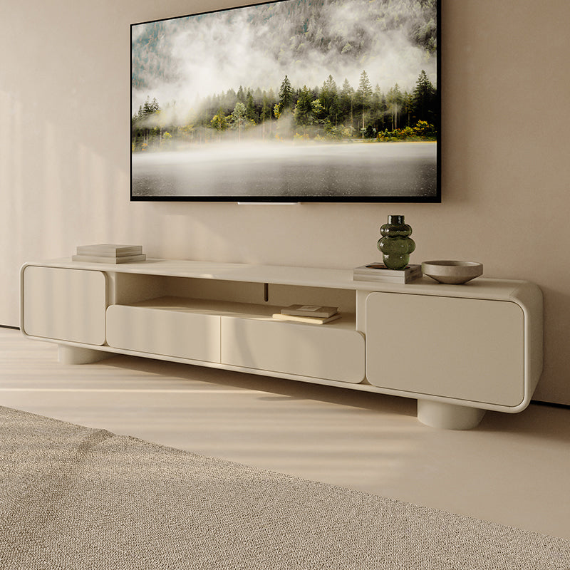 Engineered Wood Contemporary TV Console Beige Open Storage Media Console 87"L x 16"W x 18"H Clearhalo 'furn' 'furn_tv_stands_entertainment_centers' 'Furniture' 'Living Room Furniture' 'TV Stands & Entertainment Centers' 'TV Stands & Media Storage Furniture' 'tv_stands_entertainment_centers' 6943675