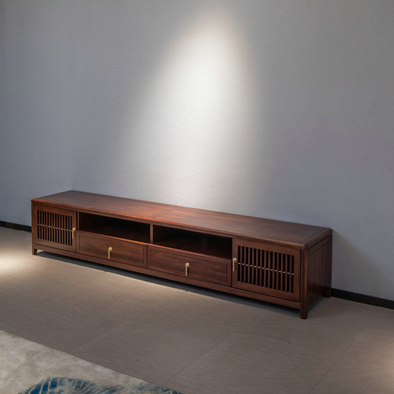 Wood Media Console Open Storage Contemporary TV Console with Doors 94"L x 17"W x 20"H Clearhalo 'furn' 'furn_tv_stands_entertainment_centers' 'Furniture' 'Living Room Furniture' 'TV Stands & Entertainment Centers' 'TV Stands & Media Storage Furniture' 'tv_stands_entertainment_centers' 6943685