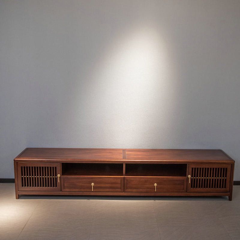 Wood Media Console Open Storage Contemporary TV Console with Doors 87"L x 16.5"W x 20"H Clearhalo 'furn' 'furn_tv_stands_entertainment_centers' 'Furniture' 'Living Room Furniture' 'TV Stands & Entertainment Centers' 'TV Stands & Media Storage Furniture' 'tv_stands_entertainment_centers' 6943687