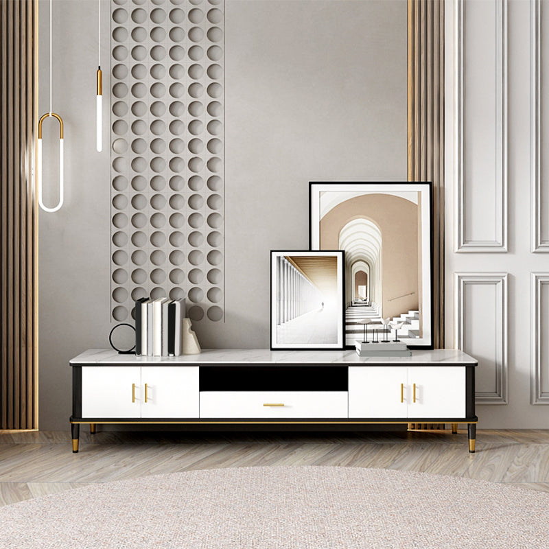 Contemporary Stone TV Console White Open Storage Media Console 79"L x 16"W x 18"H Clearhalo 'furn' 'furn_tv_stands_entertainment_centers' 'Furniture' 'Living Room Furniture' 'TV Stands & Entertainment Centers' 'TV Stands & Media Storage Furniture' 'tv_stands_entertainment_centers' 6943699