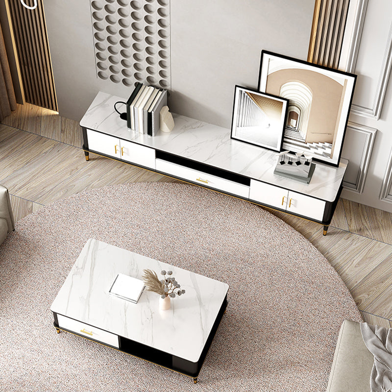 Contemporary Stone TV Console White Open Storage Media Console Clearhalo 'furn' 'furn_tv_stands_entertainment_centers' 'Furniture' 'Living Room Furniture' 'TV Stands & Entertainment Centers' 'TV Stands & Media Storage Furniture' 'tv_stands_entertainment_centers' 6943700