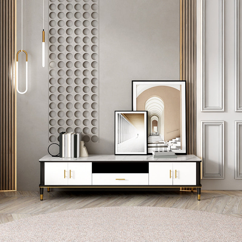 Contemporary Stone TV Console White Open Storage Media Console 71"L x 16"W x 18"H Clearhalo 'furn' 'furn_tv_stands_entertainment_centers' 'Furniture' 'Living Room Furniture' 'TV Stands & Entertainment Centers' 'TV Stands & Media Storage Furniture' 'tv_stands_entertainment_centers' 6943701