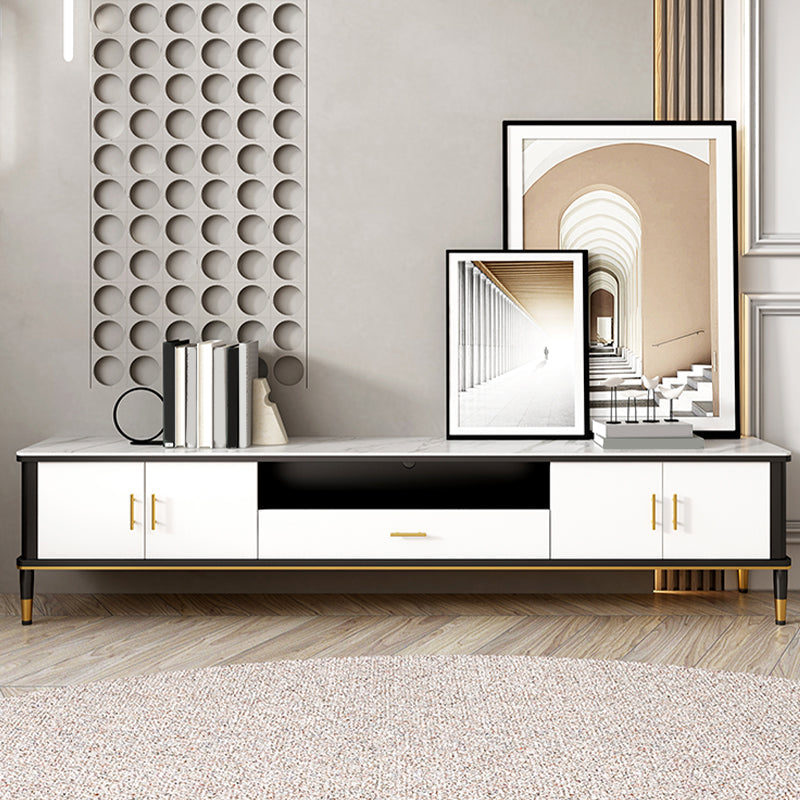 Contemporary Stone TV Console White Open Storage Media Console Clearhalo 'furn' 'furn_tv_stands_entertainment_centers' 'Furniture' 'Living Room Furniture' 'TV Stands & Entertainment Centers' 'TV Stands & Media Storage Furniture' 'tv_stands_entertainment_centers' 6943702