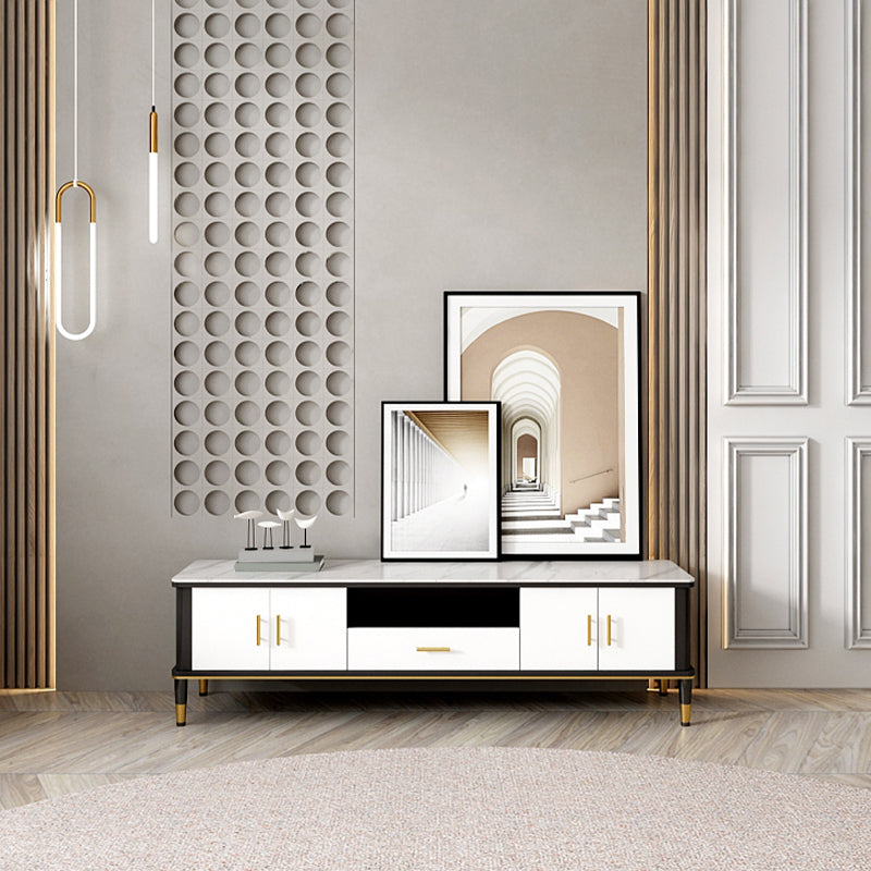Contemporary Stone TV Console White Open Storage Media Console 63"L x 16"W x 18"H Clearhalo 'furn' 'furn_tv_stands_entertainment_centers' 'Furniture' 'Living Room Furniture' 'TV Stands & Entertainment Centers' 'TV Stands & Media Storage Furniture' 'tv_stands_entertainment_centers' 6943703