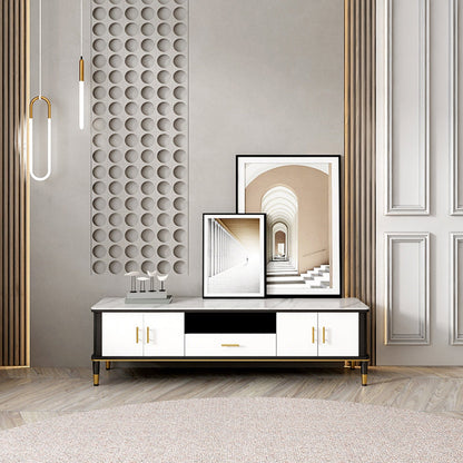 Contemporary Stone TV Console White Open Storage Media Console 63"L x 16"W x 18"H Clearhalo 'furn' 'furn_tv_stands_entertainment_centers' 'Furniture' 'Living Room Furniture' 'TV Stands & Entertainment Centers' 'TV Stands & Media Storage Furniture' 'tv_stands_entertainment_centers' 6943703