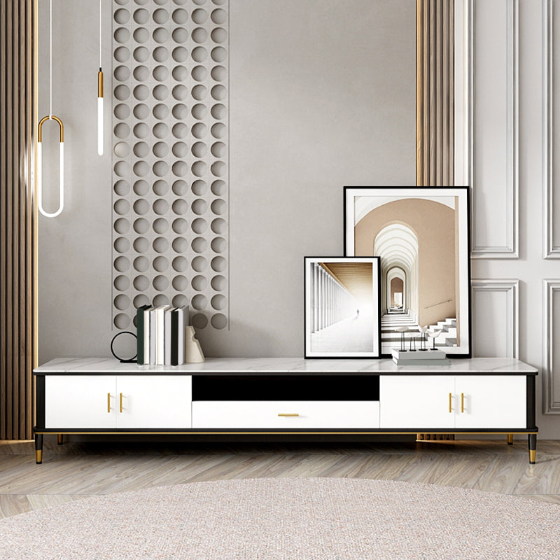 Contemporary Stone TV Console White Open Storage Media Console 94.5"L x 16"W x 18"H Clearhalo 'furn' 'furn_tv_stands_entertainment_centers' 'Furniture' 'Living Room Furniture' 'TV Stands & Entertainment Centers' 'TV Stands & Media Storage Furniture' 'tv_stands_entertainment_centers' 6943705