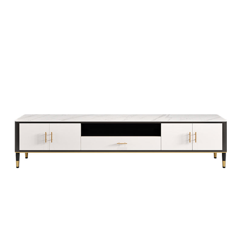Contemporary Stone TV Console White Open Storage Media Console Clearhalo 'furn' 'furn_tv_stands_entertainment_centers' 'Furniture' 'Living Room Furniture' 'TV Stands & Entertainment Centers' 'TV Stands & Media Storage Furniture' 'tv_stands_entertainment_centers' 6943706