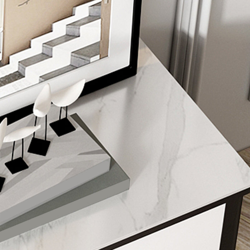 Contemporary Stone TV Console White Open Storage Media Console Clearhalo 'furn' 'furn_tv_stands_entertainment_centers' 'Furniture' 'Living Room Furniture' 'TV Stands & Entertainment Centers' 'TV Stands & Media Storage Furniture' 'tv_stands_entertainment_centers' 6943710