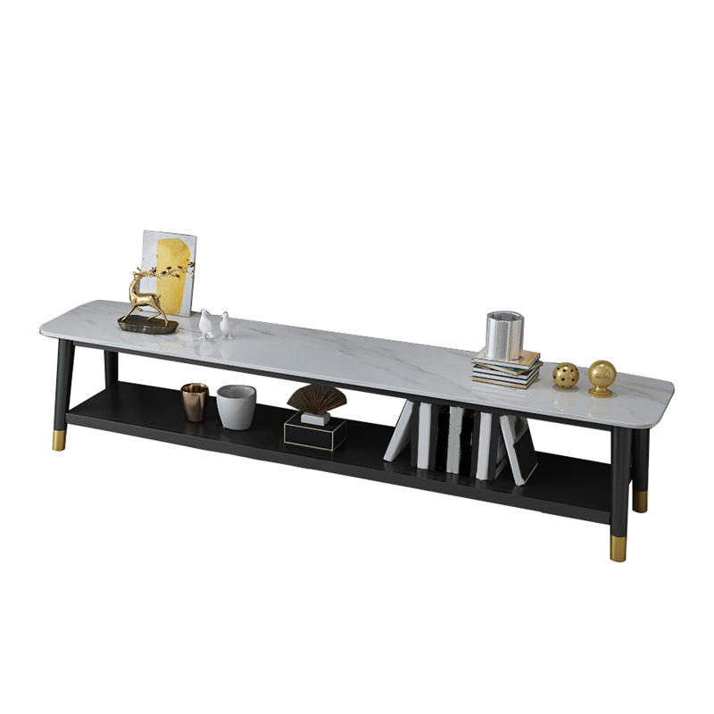 Contemporary Stone TV Console 1 Shelf Gray Media Console with Splayed Wooden Legs 79"L x 16"W x 18"H Clearhalo 'furn' 'furn_tv_stands_entertainment_centers' 'Furniture' 'Living Room Furniture' 'TV Stands & Entertainment Centers' 'TV Stands & Media Storage Furniture' 'tv_stands_entertainment_centers' 6943720