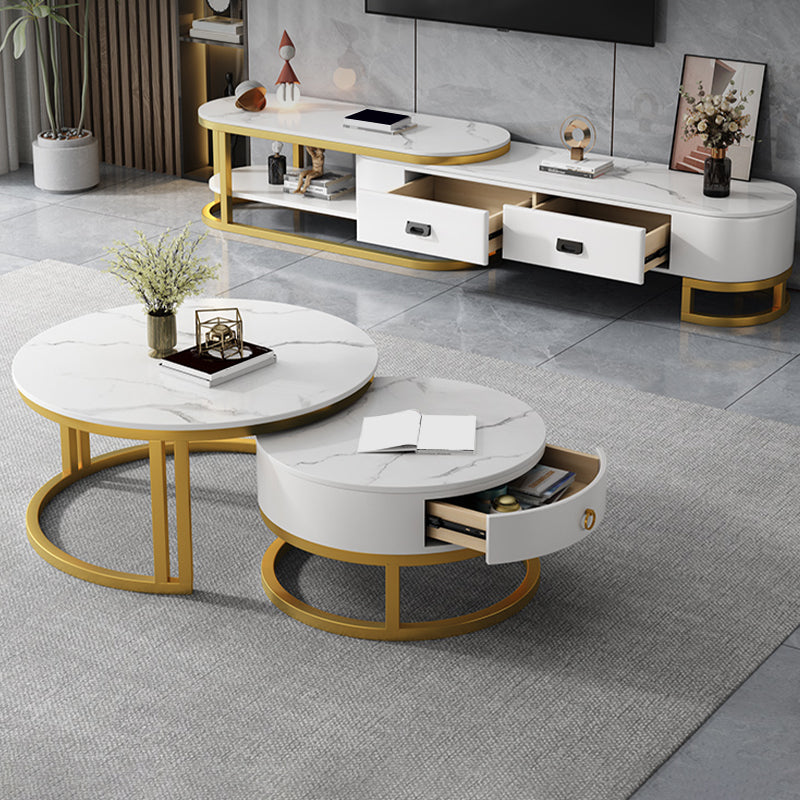 Console TV contemporanea in pietra con contenitore aperto e 2 cassetti
