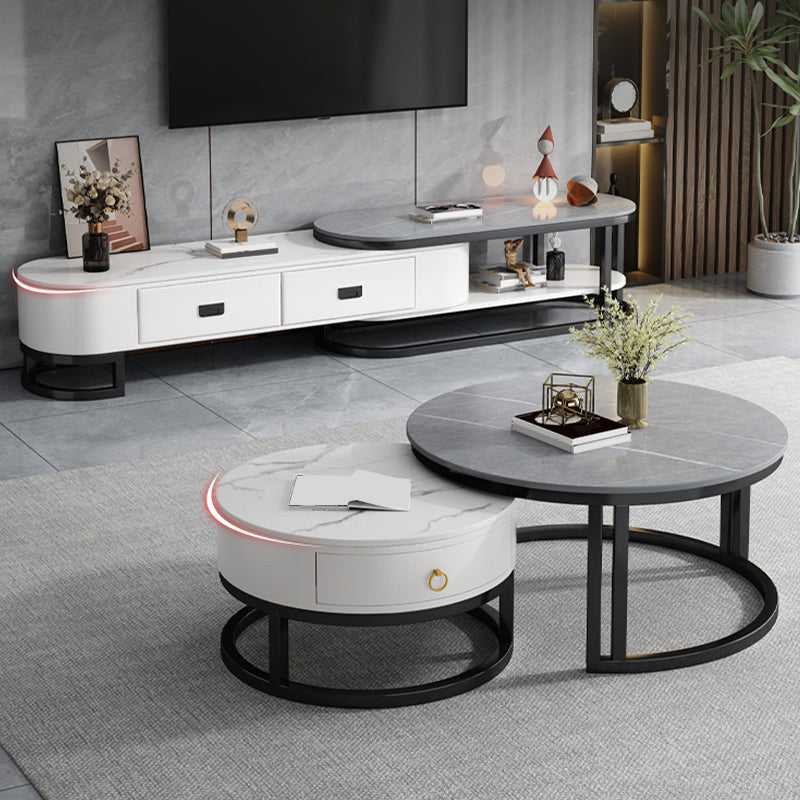 Console TV contemporanea in pietra con contenitore aperto e 2 cassetti