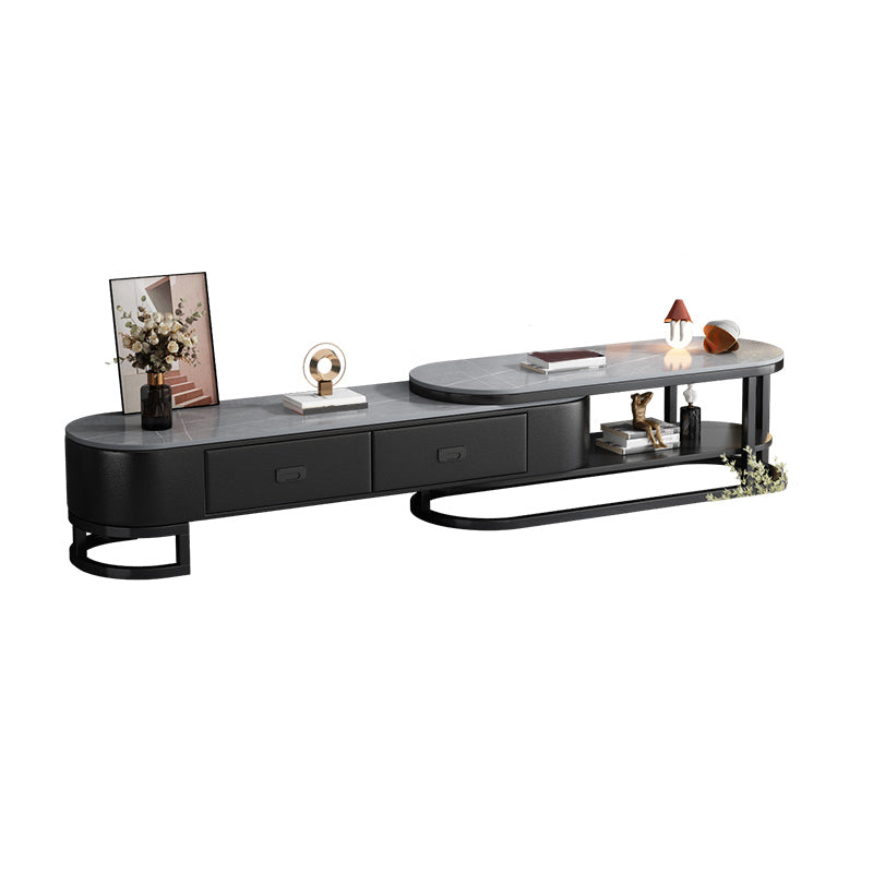 Console TV contemporanea in pietra con contenitore aperto e 2 cassetti