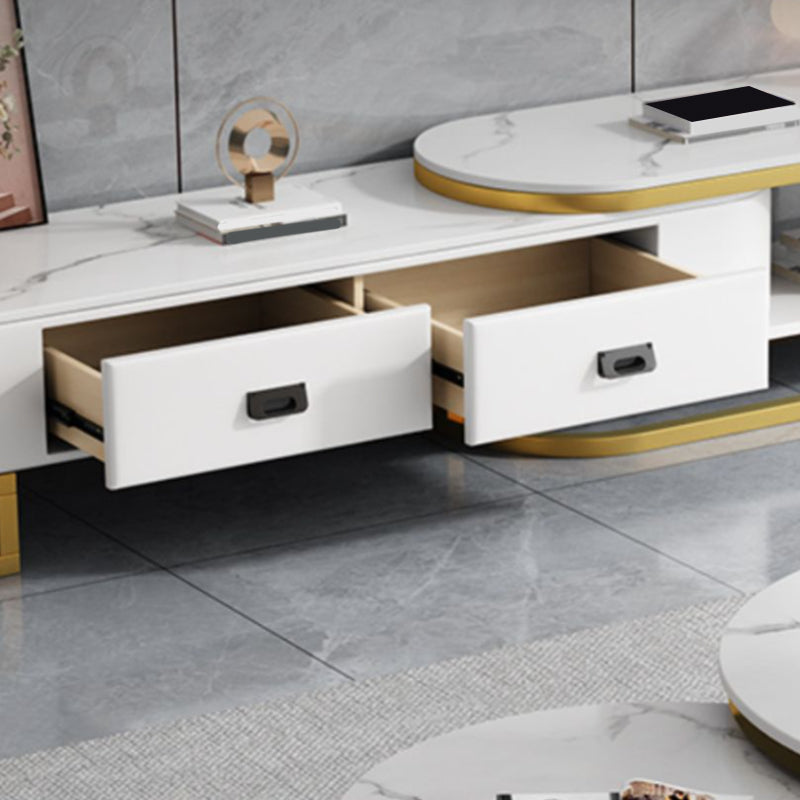Console TV contemporanea in pietra con contenitore aperto e 2 cassetti